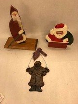 Hand carved wood wax SANTA Christmas St. Nick Old world 3 pieces xmas holiday - £22.57 GBP