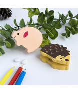 [Pig &amp; Hedgehog] Card Holder / Wooden Clips / Wooden Clamps - £9.71 GBP