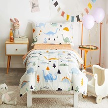 4 Piece Cotton Toddler Bedding Set For Kids Boys N Girls, Dinosaur Theme Cream W - £59.13 GBP