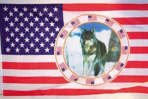 USA WOLF CIRCLE FLAG FL308 flags banner american wolves - $4.74