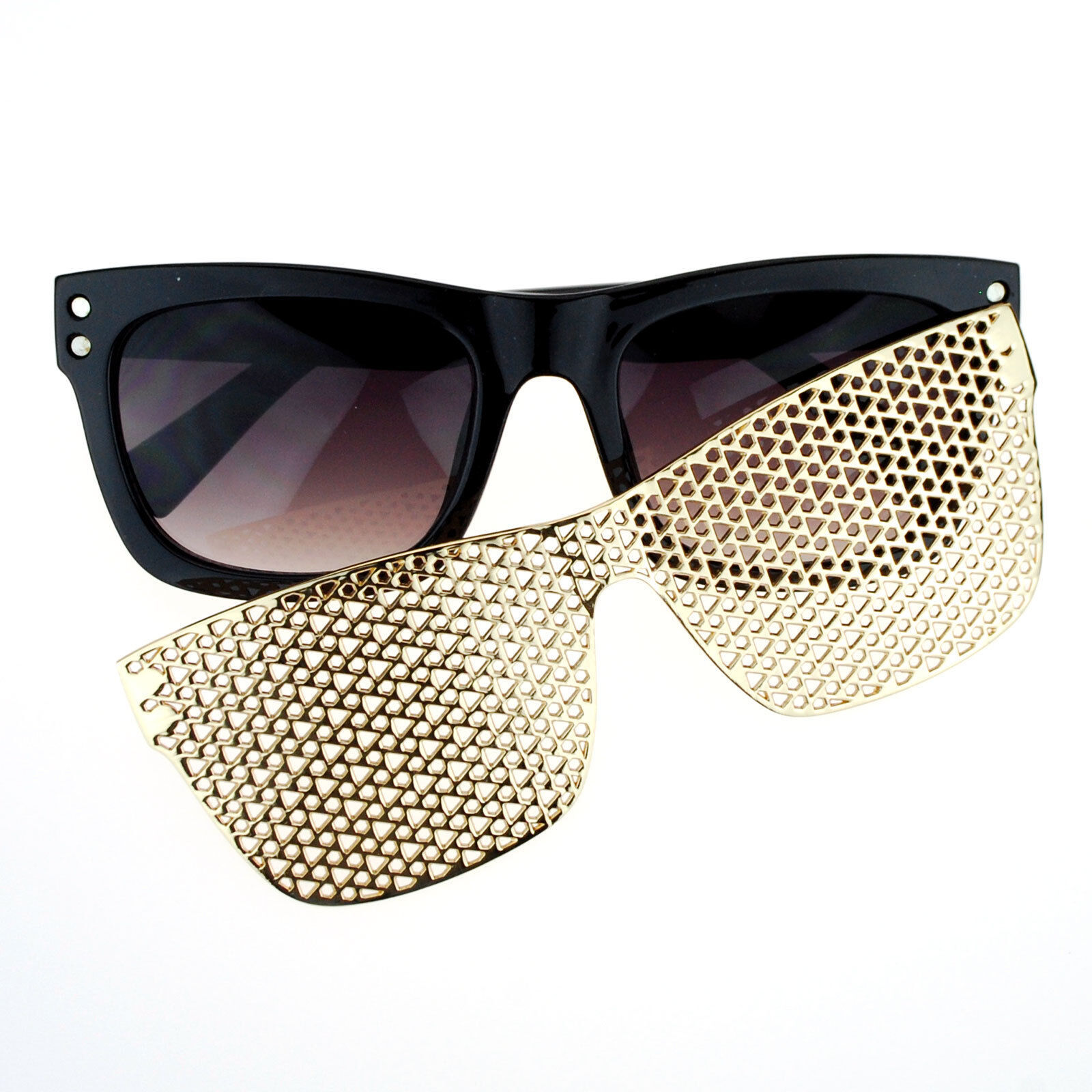 Opaco Nero Quadrato Occhiali da Sole Staccabile Magnetico Oro Metallo Cover - $8.79
