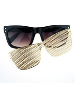 Opaco Nero Quadrato Occhiali da Sole Staccabile Magnetico Oro Metallo Cover - £7.02 GBP