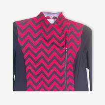 Chicos Red Black Chevron Zip Up Jacket Size 0/Small - £20.32 GBP