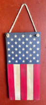 Handmade And Painted Primitive Patriotic Wood Hanging Sign American Flag Style - £12.72 GBP
