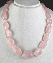 Natural Rose Quartz Beads Fancy Cabochon 906 Carats Gemstone Silver Necklace - £183.15 GBP