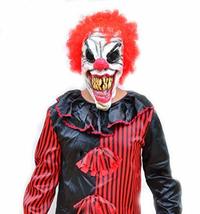 Acid Tactical Adult Mens Red/Black Evil Halloween Clown Costume &amp; Mask Curly RED - £27.40 GBP