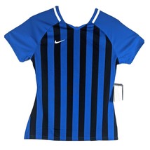Womens Blue Vertical Striped Soccer Referee Shirt Medium Nike Practice Top Ref - £14.01 GBP