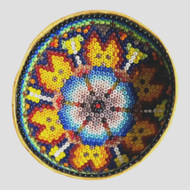 Mexican Huichol Mini Bowl Cup Beaded Gourd Spoked Motif Exquisite Folk A... - $46.74