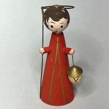 Vintage Italian Wooden Red Angel Figurine with Lantern - $221.44 MXN