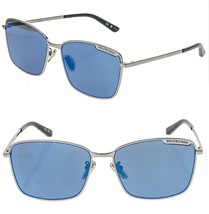 BALENCIAGA TAG PLATE 0280 Ruthenium Blue Mirror Sunglasses Unisex BB0280... - £334.71 GBP