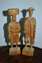 Pair of Vintage Wooden Hand Carved Statues Figurines of Man and Woman. ElSalvado - £30.99 GBP