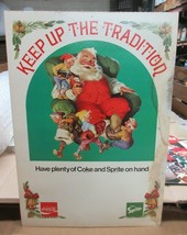 1970s Coca Cola Sprite Keep Up Tradition Christmas Cardboard Sign Santa B - £198.46 GBP