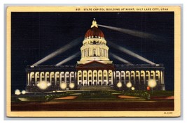 State Capitol Building Night View Salt Lake City Utah UT Linen Postcard T21 - $2.92