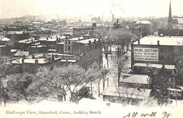 Stamford Connecticut Birds Eye View Postcard - $9.77