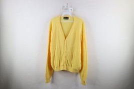 Vintage 70s Streetwear Mens XL Blank Kurt Cobain Knit Cardigan Sweater Yellow - £55.83 GBP