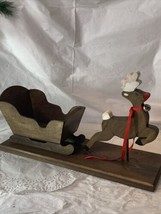 Vintage Handmade Wooden Reindeer and Sleigh Christmas Display Folk Art Rustic - £9.57 GBP