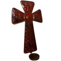 Rustic Trad Wall Decor 18&quot;x11&quot; Reddish Brown Metal Hanging Cross Candleh... - $34.27 CAD
