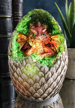 Red Thinker Baby Dragon In Faux Crystal Geode Scaly Egg LED Night Light Figurine - £16.11 GBP