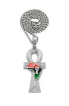 Silver Tone ANKH Cross Africa Continent and Raised Fist Rope Chain Necklace - £15.97 GBP