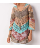 Soft Surroundings Earthy Long Tunic Womens PXS Open Weave Chevron Boho NEW - £27.65 GBP