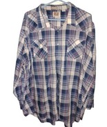 Ely Cattleman Big Man Shirt Mens 4XL B Pearl Snap Long Sleeve Blue White... - $31.81 CAD