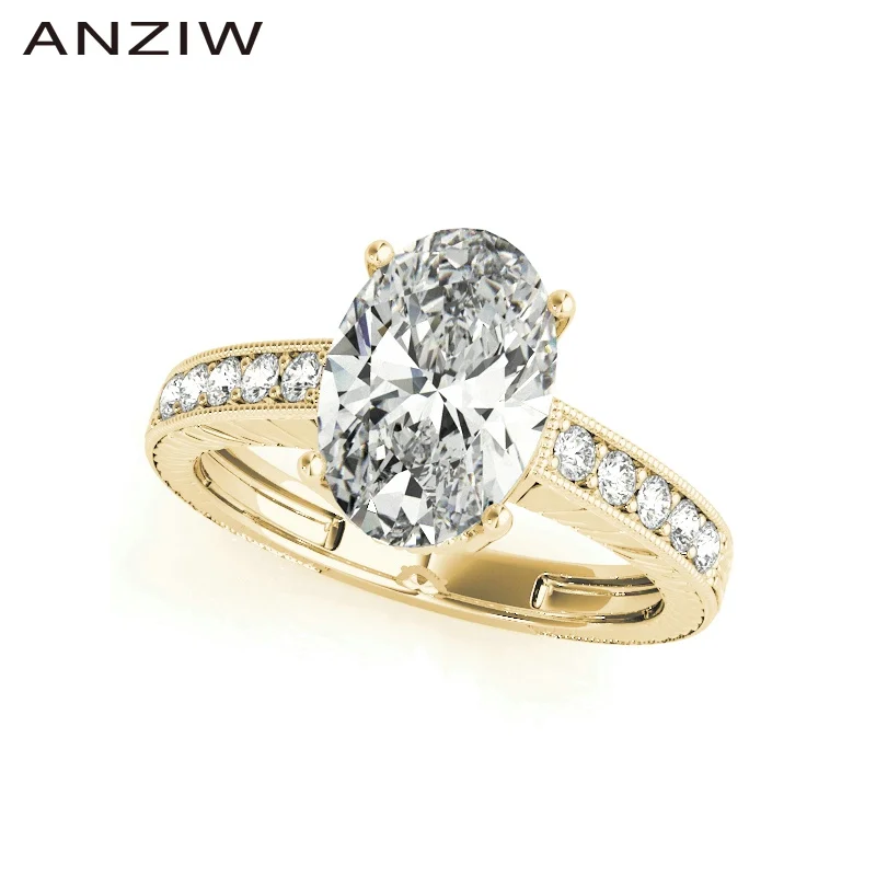 ANZIW 925  Silver Yellow  Color Oval Cut 3ct Wedding Rings Women Silver Bridal R - £51.61 GBP