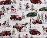 Cotton Christmas Snow Snowmen Trees White Fabric Print by Yard D407.38 - £11.75 GBP