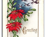 Poinsettia and Mistletoe Christmas Greeting Whitney Made DB Postcard T21 - $2.92