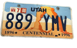 Utah State License Plate 889 YMV Vintage 1996 Centennial FREE SHIPPING - $328.53 MXN