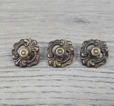 Vintage Small Brass Ornate Decorative Drawer Pulls 1-1/8&quot; x 1-1/8&quot; - Set of 3 - £14.92 GBP