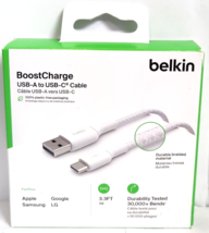 Belkin BoostCharge Braided USB-C to USB-A Cable (1m / 3.3ft, White) NEW - £11.54 GBP