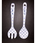 Dolly Parton Blue Checkered Gingham Melamine Salad Serving Fork and Spoo... - $20.00