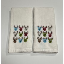 2 Christmas Colorful Reindeer Hand Towels Fingertip Towels by St. Nicholas Squar - £4.65 GBP
