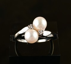 *10k White Gold Natural Pearl/Cubic Zirconia Ring Size 5.75-6 - $5,522.99 MXN