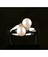 *10k White Gold Natural Pearl/Cubic Zirconia Ring Size 5.75-6 - $5,459.12 MXN