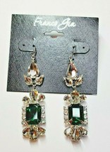Franco Gia Silver Plated Earrings Special Occasion Dangle C Z&#39;s Wire Emerald #25 - £21.33 GBP