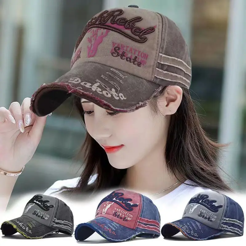 Summer Outdoor Sun Shade Washed Denim Hat Unisex Letter Embroidery Baseball Caps - £12.98 GBP
