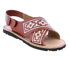 Mens Leather Authentic Mexican Huaraches Open Sandal Embroidered Chedron... - £31.93 GBP