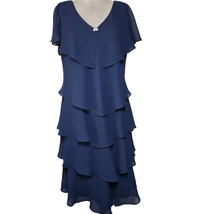 Navy Blue Tiered Knee Length Dress Size 10 New with Tag  - £27.76 GBP