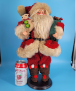 Christmas Decor Santa Doll 16&quot; Tall Red Coat with Tan Faux Fur Free Stan... - $36.76