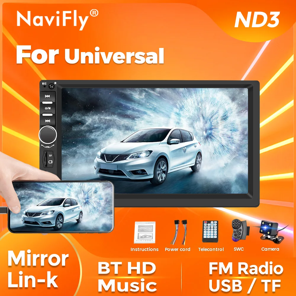 Navifly ND3 2Din Car Radio Stereo Receiver Universal 7 Inch HD Touch Screen MP5 - £36.75 GBP+