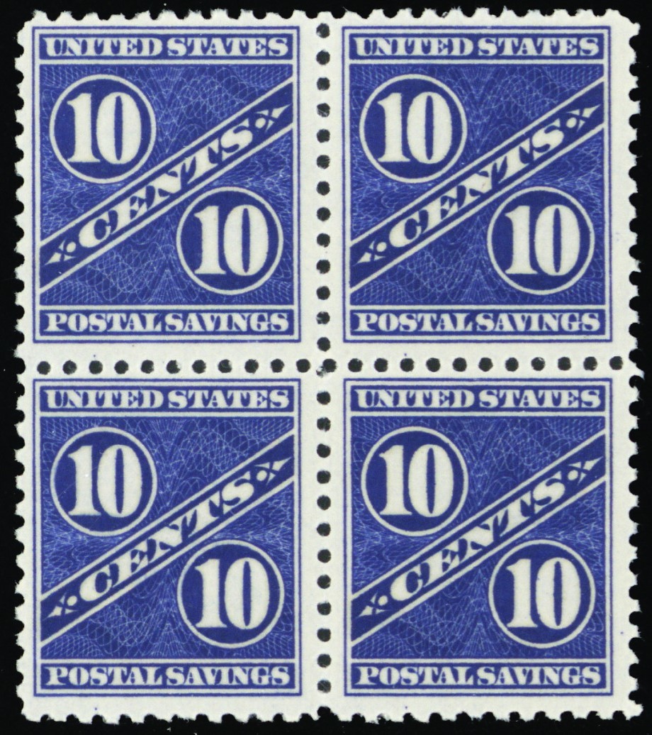 Primary image for PS7, Mint NH 10¢ Postal Savings Block of Four CV $130 - Stuart Katz