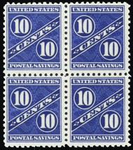 PS7, Mint NH 10¢ Postal Savings Block of Four CV $130 - Stuart Katz - $75.00