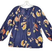 Old Navy Blue Floral Shirt Preppy Y2k Cottagecore V-Neck 3/4 Sleeve Wome... - £6.37 GBP