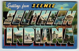 Greetings From Scenic Southern Indiana Large Letter Postcard Linen Curt ... - £8.80 GBP