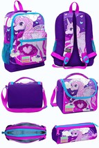 Purple Pink Unicorn Patterned Four Compartment School Backpack Lunch Box Pencil  - £171.86 GBP