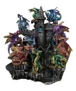 Medieval Colorful 12 Mini Dragons On Mountain Stonewall Castle Display S... - $151.84 CAD