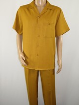 Men 2pc Walking Leisure Suit Short Sleeves By DREAMS 255-27 Solid Mustard - £78.44 GBP