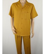 Men 2pc Walking Leisure Suit Short Sleeves By DREAMS 255-27 Solid Mustard - £79.91 GBP