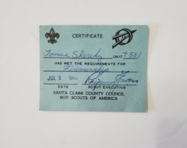 Boy Scouts America Santa Clara County Council 1965 Firemanship Merit Badge Card - £7.92 GBP